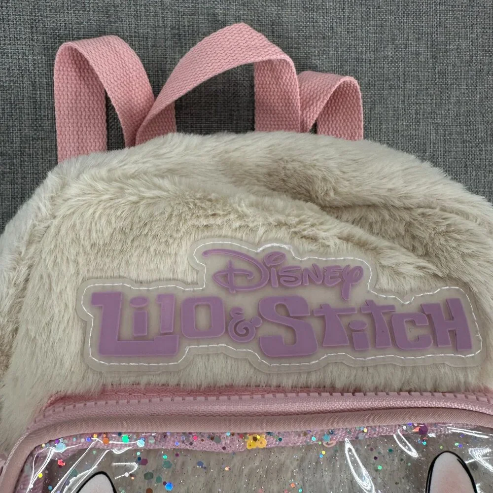 NEW! Disney Lilo &‎ Stitch Plush Backpack Beige Turquoise Sequin Pocket detail
